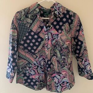 Lauren Ralph Lauren womens paisley button up non iron shirt excellent PL